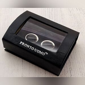 Cufflinks Silver Tone with Black Centre Formal Men's  Party New Pronto-Uomo